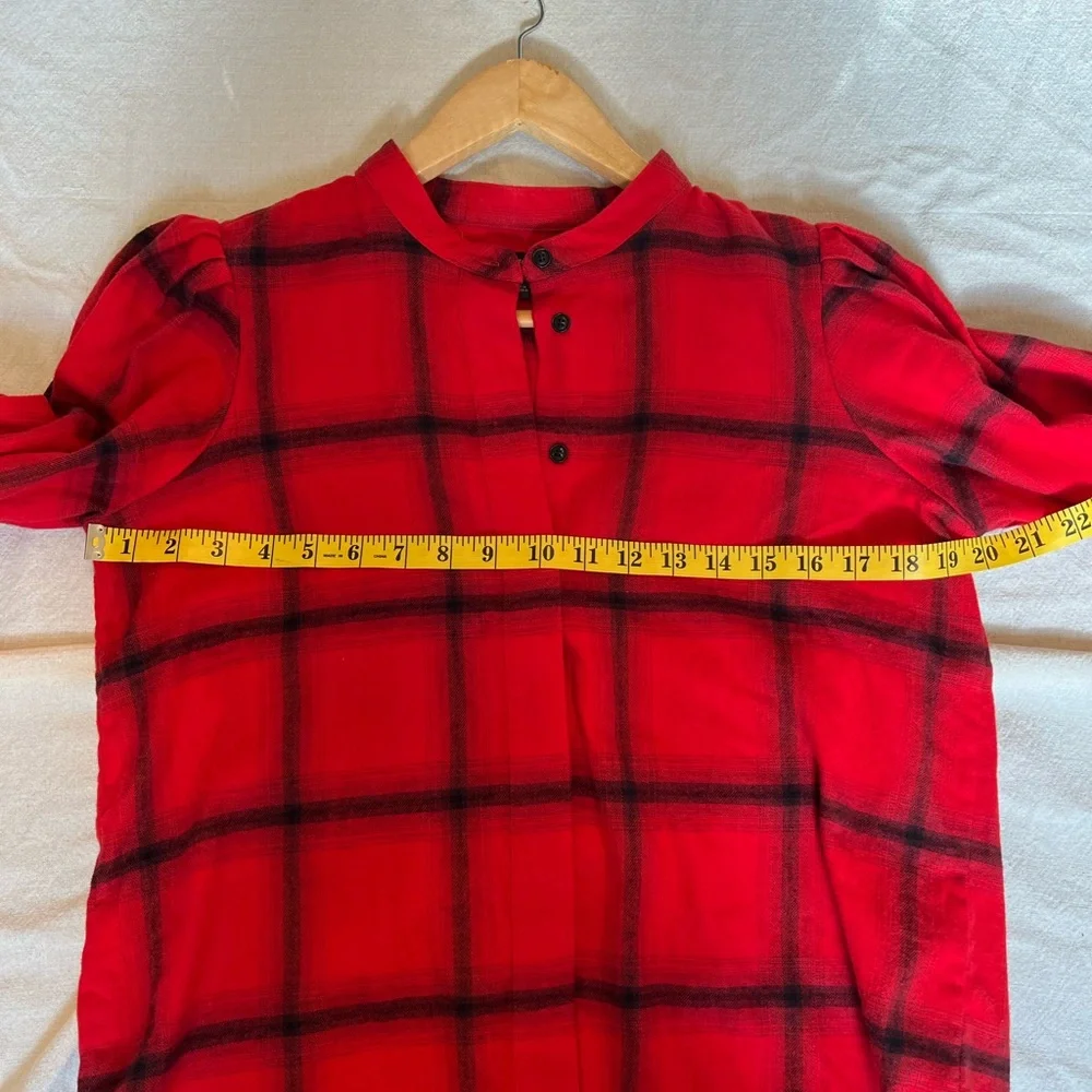 Banana Republic Red Plaid Puff Sleeve Blouse Women’s Size XS